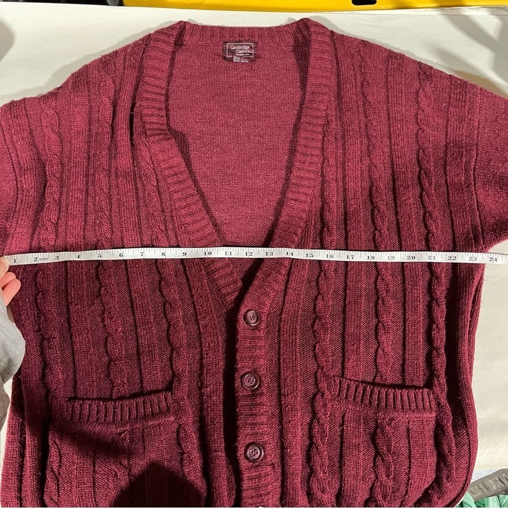 Men's Vinatge Cable Knit Cardigan Sweater - Rich Burgundy Large Wool - Picture 8 of 9